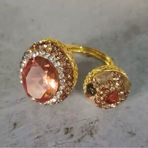 Orange Stone and Crystal Double Dome Ring